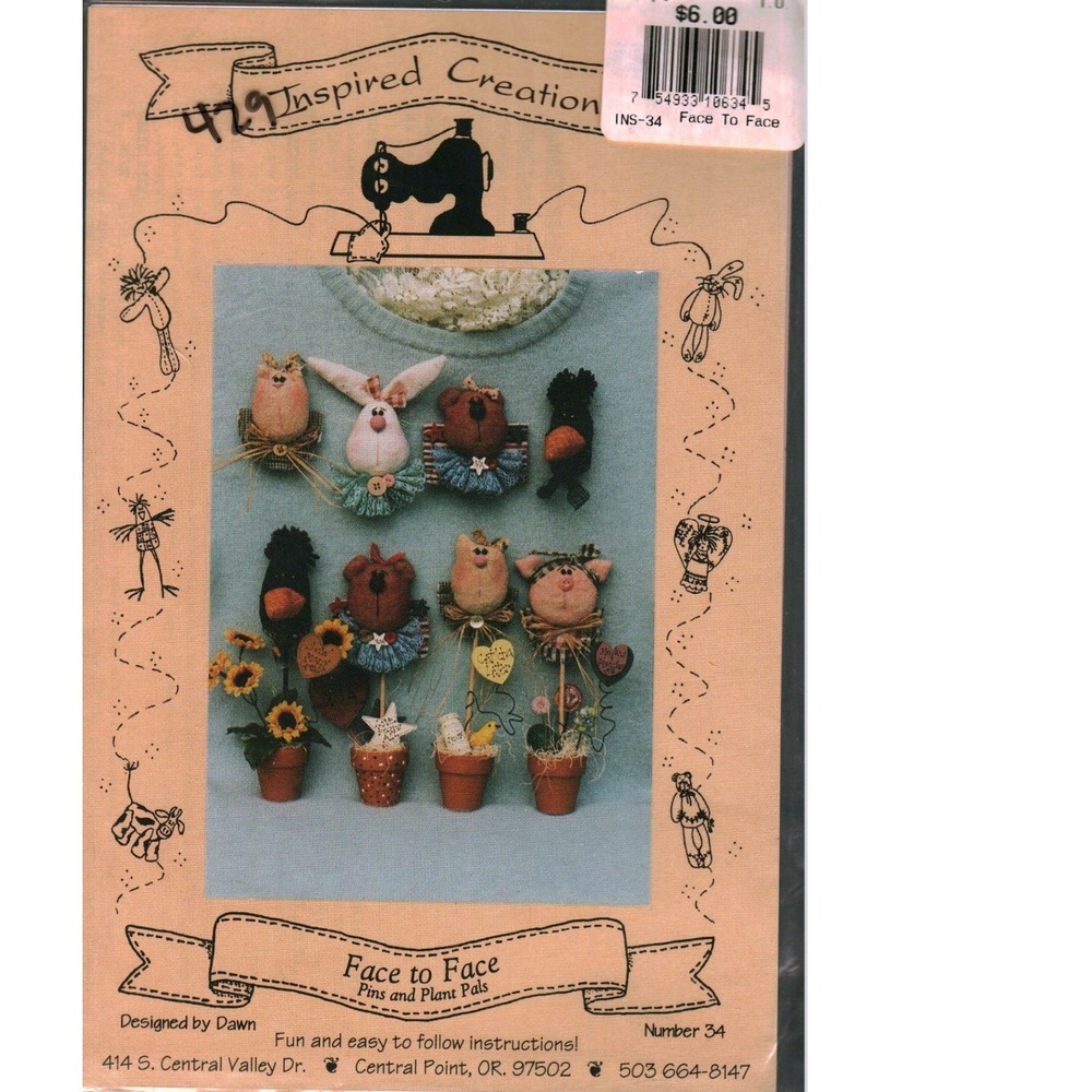 Inspired Creations Face to Face Pins and Plant Pals Sewing Pattern 34 Vintage